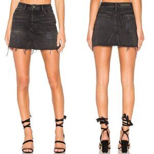 New GRLFRND Eva 100% cotton distressed high rise button fly denim jean miniskirt